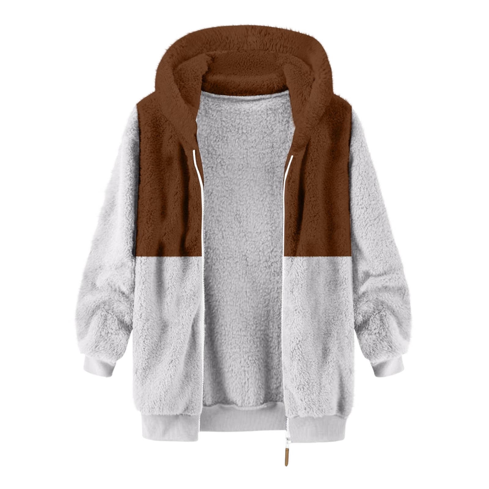 ZCFZJW Big and Tall Regular Fit Color Block Print Long Sleeve Full Zip up Jackets for Men Casual Sherpa Fleece Hooded Pullover Sweatshirts Trendy Warm Coat Tops A-Brown L