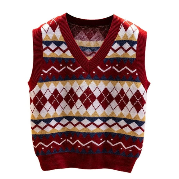oqasdz Womens Sweater Jacquard Sweater Vest Fit Pattern Collar Knit Sleeveless Thermal Underwear Top Casual Cozy Daily Wear