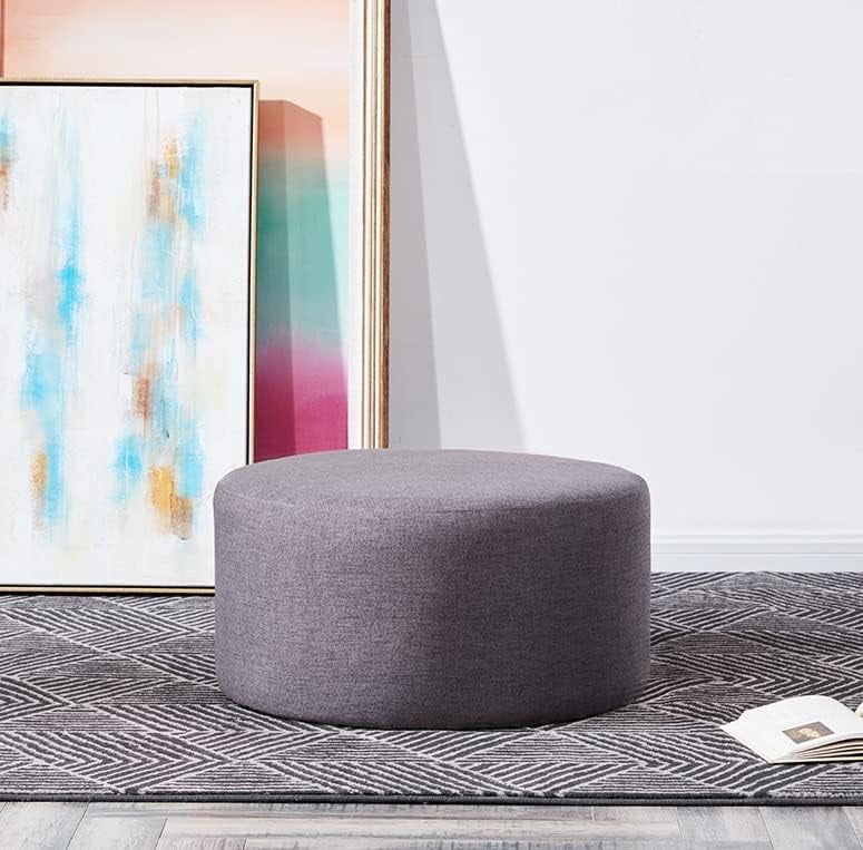 Modern 24 Inch Ottoman, Upholstered Fabric Footstool, Round Pouf Accent Furniture For Living ...