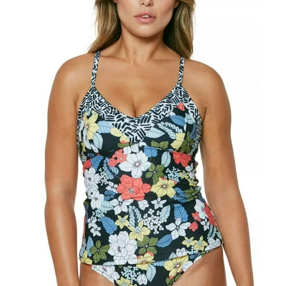 $68 Jessica Simpson Mix & Match Floral Tankini Top ONYL Orange Medium
