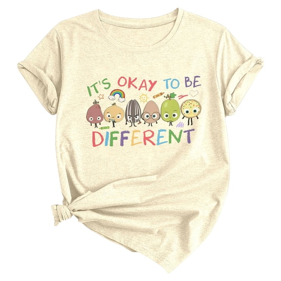 Tops For Women T-Shirts Cute Cartoon Letter Print Summer Short Sleeve Graphic Plus Size Outfits
