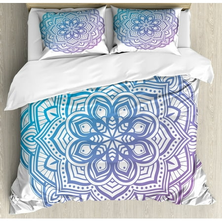 Purple And White Duvet Cover Purple Mandala Queen Size Duvet Cover Set, Grandient Circular Floral Mandala on White Background, Decorative 3 Piece Bedding Set with 2 Pillow Shams, Violet Azure Blue and Violet Blue, by Ambesonne ()