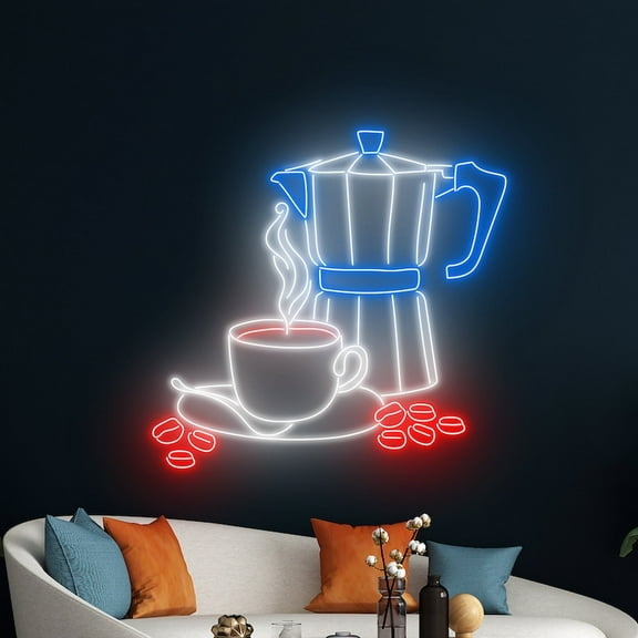 Handmadetneonsign Moka Pot Neon Sign, Coffee Cup Neon Light, Coffee LED Light, Cafe Led Sign