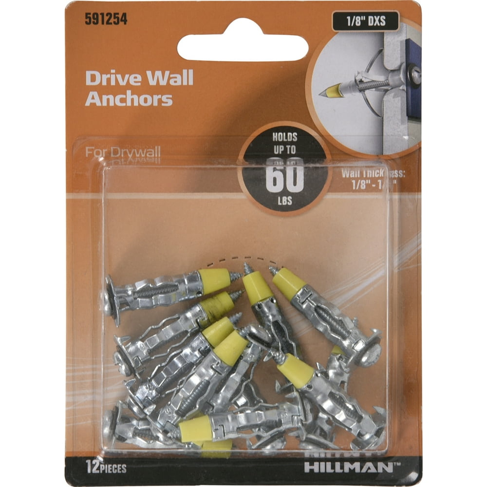 Hillman Zinc Drywall Drive Anchors (1/8" DXS), 60 pounds 12 Pieces