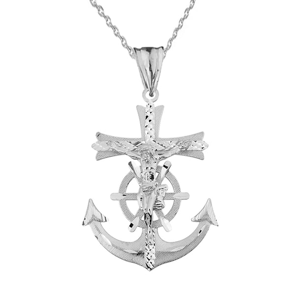 Sterling Silver Mariners Anchor Crucifix Pendant Necklace (Large), 16"