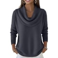 thumbnail image 2 of Dwralegc Sweaters for Women 2025 Cozy Solid Color Cowl Neck Knit Pullover Jumper Blouses Long Sleeve Loose Winter Spring Sweater Dark Gray XL, 2 of 5