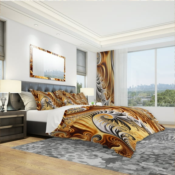 Designart 'Gold & Silver Ribbons Abstract' Modern & Contemporary Duvet Cover Set