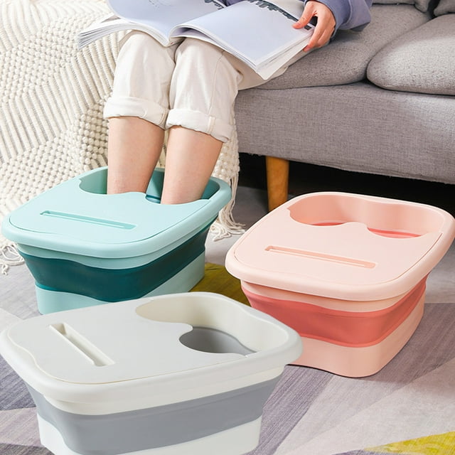 Fiudx Cubo Plegable para Baño de Pies, Spa Portátil con Puntos de Acupuntura para Masaje, Remojo Compacto con Tapa y Compartimento para Guardar, Ideal para Relajarse En Casa o Viajar, Verde, Rosa y B
