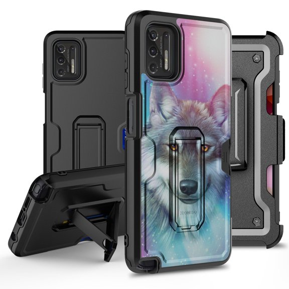 ANJ  Rugged Hybrid Shockproof Case w/Kickstand   Holster Clip Card Slot Cover for Motorola Moto G Stylus (2021 Release) - Husky