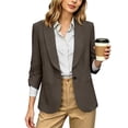thumbnail image 2 of Homenesgenics Blazers for Women Plus Size Solid-Color Business-Casual 3/4-Sleeve Lapel Open-Front Blazer with Pockets Brown XL, 2 of 9