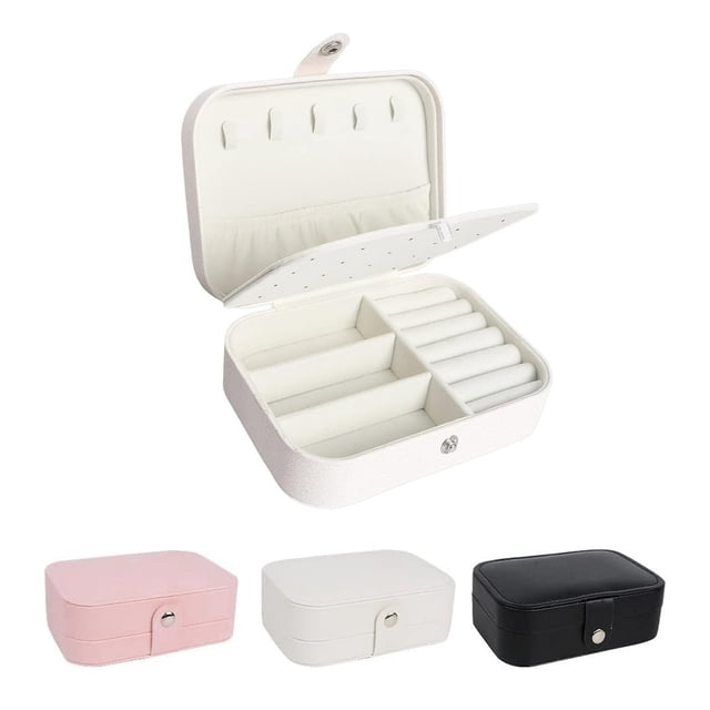 HLONK Jewelry Box Small Portable Travel Case 2 Layers Organizer Display Storage Holder Box for Rings Earrings Necklaces Bracelets (White)
