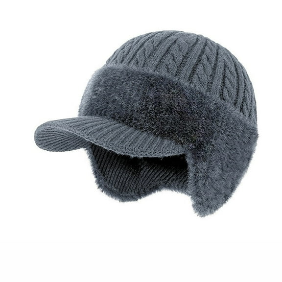 Chanana Winter Beanie with Brim and Ear Flaps for Men, Knitted hat with Fleece Lining for Warmth Caps for Men Women, Stylish Baseball Beanie, Gray