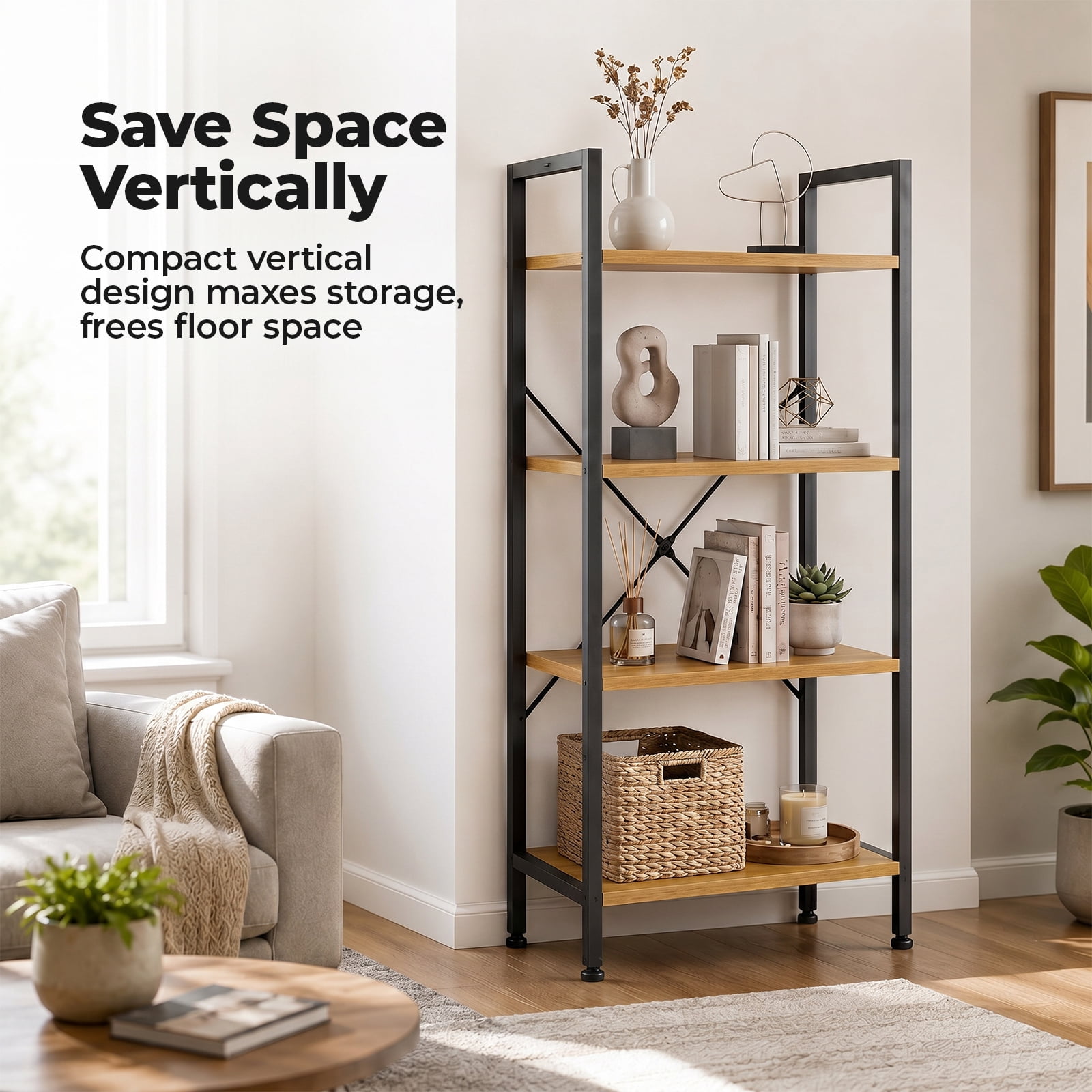 Alvantor 3/4-Tier Industrial Bookshelf, Narrow Storage Rack classical-style shelves for living rooms, homes, and offices