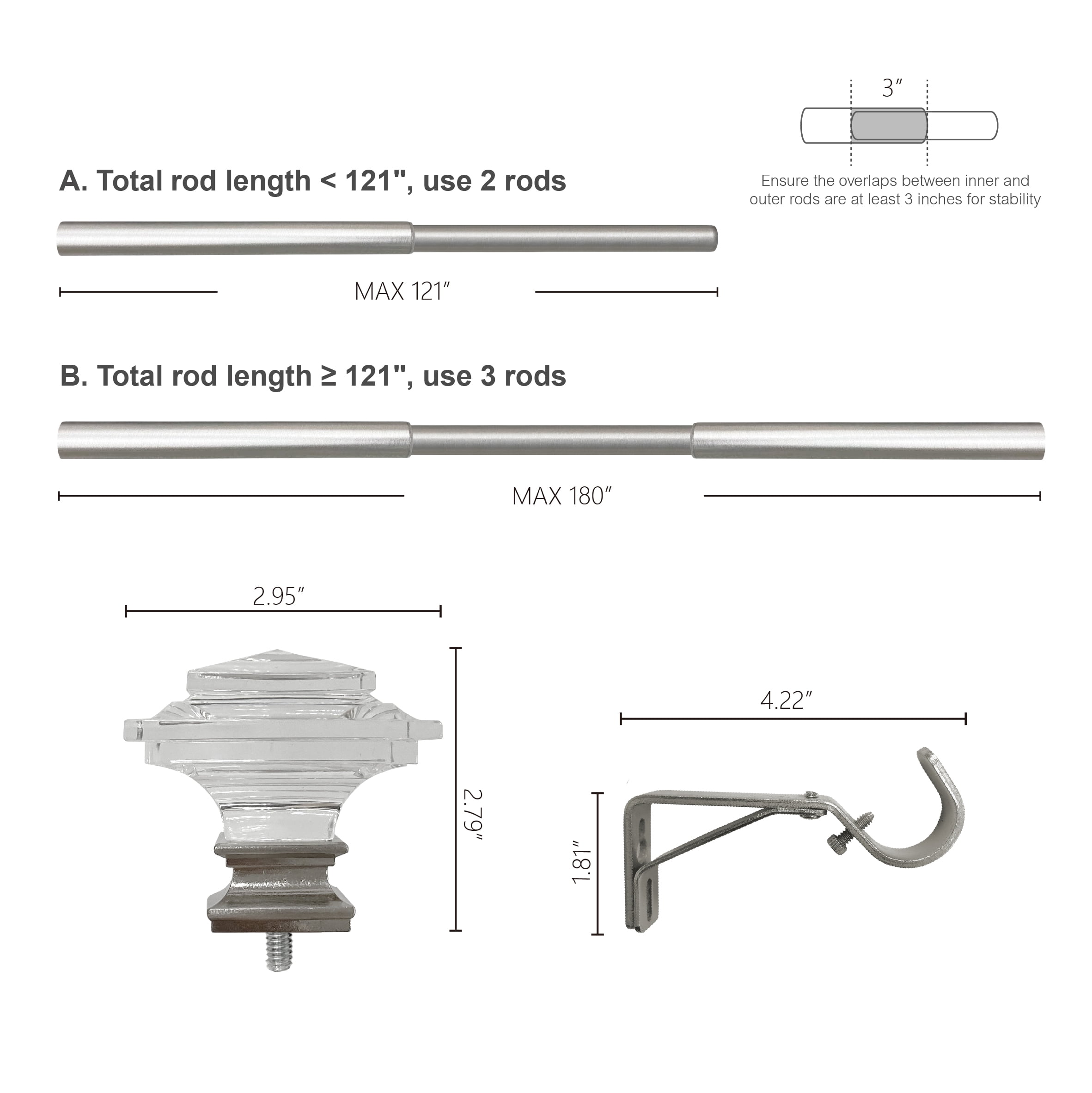 Better Homes & Gardens 1 in Clear Acrylic Square Single Curtain Rod, Brass, 120-180 in