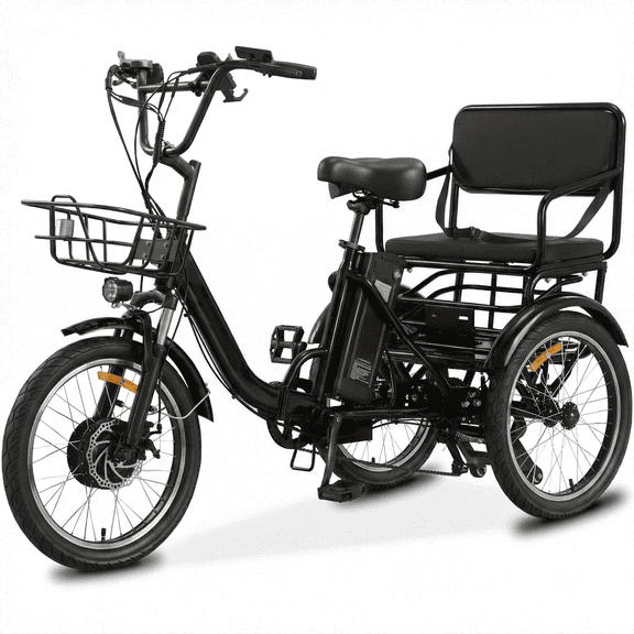 NOMIGO Adult & Senior Folding Electric Tricycle | 2-Seater Cargo E-Trike with Large Basket, Max Age 99 | 400W Motor & 48V 13Ah Long Range Battery, Up to 20 MPH | Black