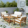 thumbnail image 6 of GDF Studio Parma 4 Piece Outdoor Wood Patio Furniture Chat Set, Beige and Teak, 6 of 8