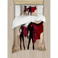 thumbnail image 3 of Superhero Queen Size Duvet Cover Set, Super Woman and Man Heroes in City Solving Crime Hot Couple in Costume, Decorative 3 Piece Bedding Set with 2 Pillow Shams, Beige Brown Magenta, by Ambesonne, 3 of 3