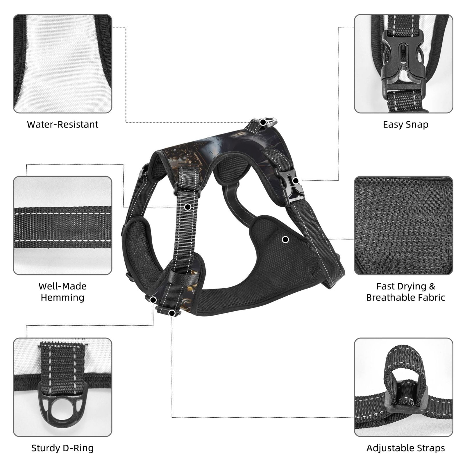 Fuzoiu Royal Skull With Golden Crown Print Reflective Dog Harness,Adjustable, Breathable Pet Vest,Dog Harness No Pull,No Choke Pet Vest for Small, Medium, and Large Dogs-Small