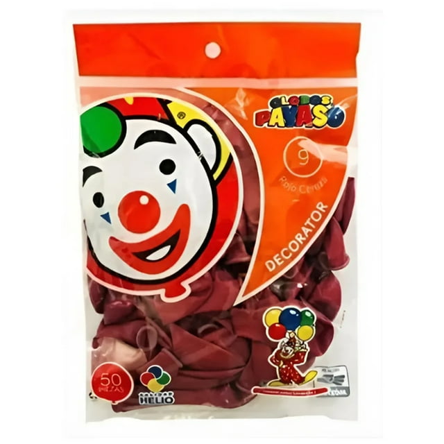 Globo Payaso # 9 Liso Latex Color Rojo Cereza 50 Pzas