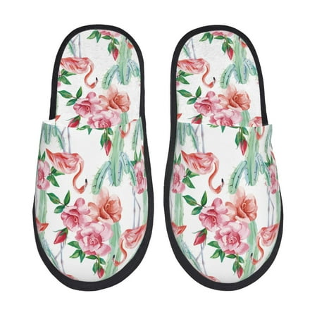 

Sigee Flamingo Flower for Cozy Furry Slippers Super Soft Indoor and Outdoor Use Non-Slip Sole Slip On House Slippers-Large