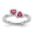 thumbnail image 2 of Auriga Fine Jewelry 925 Sterling Silver Pink Tourmaline Double Heart Ring Size 6 for Women, 2 of 6