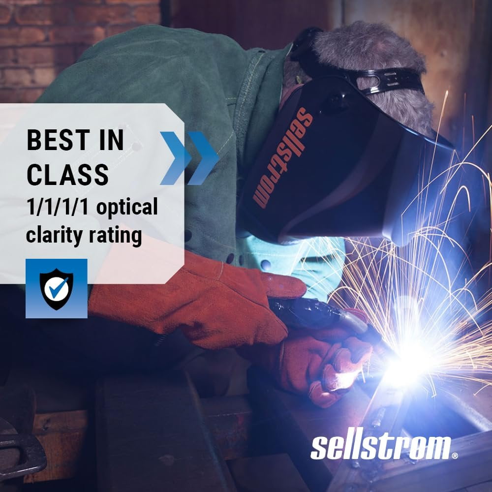 Sellstrom Welding Helmet - Auto Darkening -  Thermoplastic - 3.94" x 2.38" Viewing Area - Shade 4/9-13 Variable ADF - Ratcheting Headgear - Black - Premium Series
