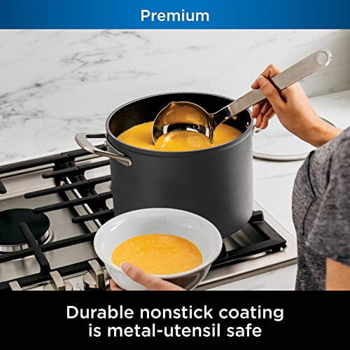 Ninja Foodi NeverStick Premium Hard-Anodized 6 1/2-Quart Stock Pot with Glass Lid, slate grey, C30465