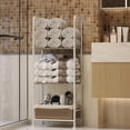 thumbnail image 5 of Towel Rack Free Standing 3-Tier M-Shaped Detachable Dividers, Durable Metal Holder, Pool Towel Rack, Space-Saving Towel Storage Organizer, Modern Bath Towel Shelf for Home, Poolside, White, 5 of 14