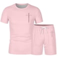thumbnail image 4 of IWRICH Summer Outfits for Men 2 Piece Solid Color Short Sleeve Shirts and Shorts Sets Pink L, 4 of 4