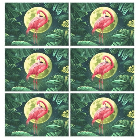 

Ryvnso Placemats Set of 6 Flamingo and Moon Dining Mats Heat-Resistant Non-Slip Washable Table Mat