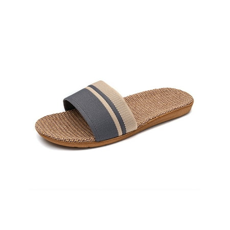 

UKAP Women Men Slides Linen Slide Sandal Summer Flat Sandals Comfort Shoes Unisex Beach Non-slip Gray B 6-7