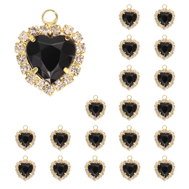 Uxcell 20 Pcs Rhinestone Heart Charm Crystal Heart Rhinestones Pendants Flat Back Craft Supplies for Jewelry Making Bracelet Necklace Earring Pendant DIY Accessories, Matte Black