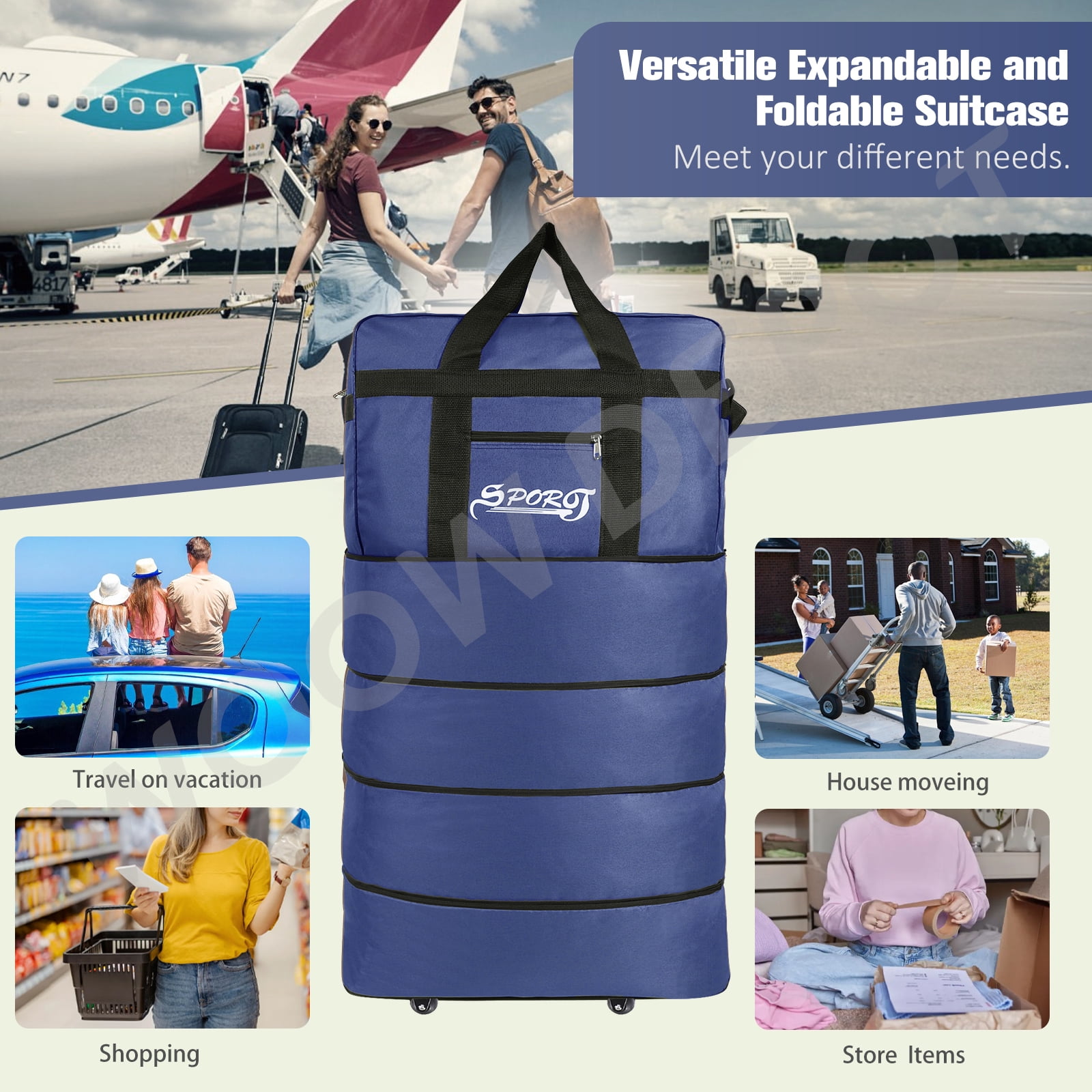 WOOW DEPOT 40in Expandable Suitcase Bag 4 Layer Collapsible Rolling Luggage Wheeled Duffle Bag Large for Home Storage Cargo Travel Business Moving