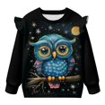 thumbnail image 4 of Uorisanigo Toddler Girl Sweatshirt Comfy Cute Owl Print Hoodie No Hood Sweatshirt Crewneck Ruffle Shoulder Pullover Shirts Sweater Blouse Fall Clothing, 4 of 7