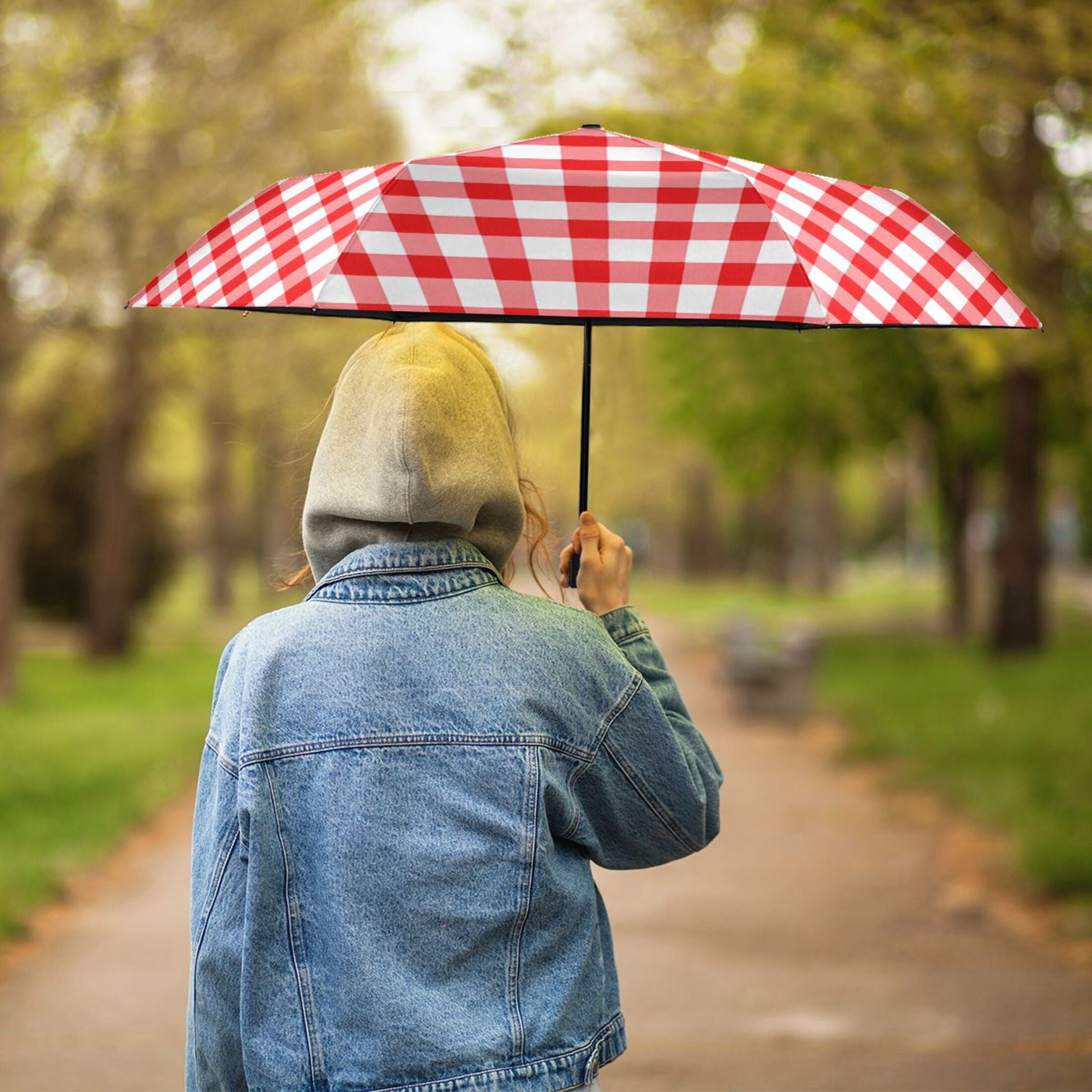 ALAZA Checkered Grid-d3 UPF 50+ Compact Folding Umbrella for Rain Travel Umbrella Packable