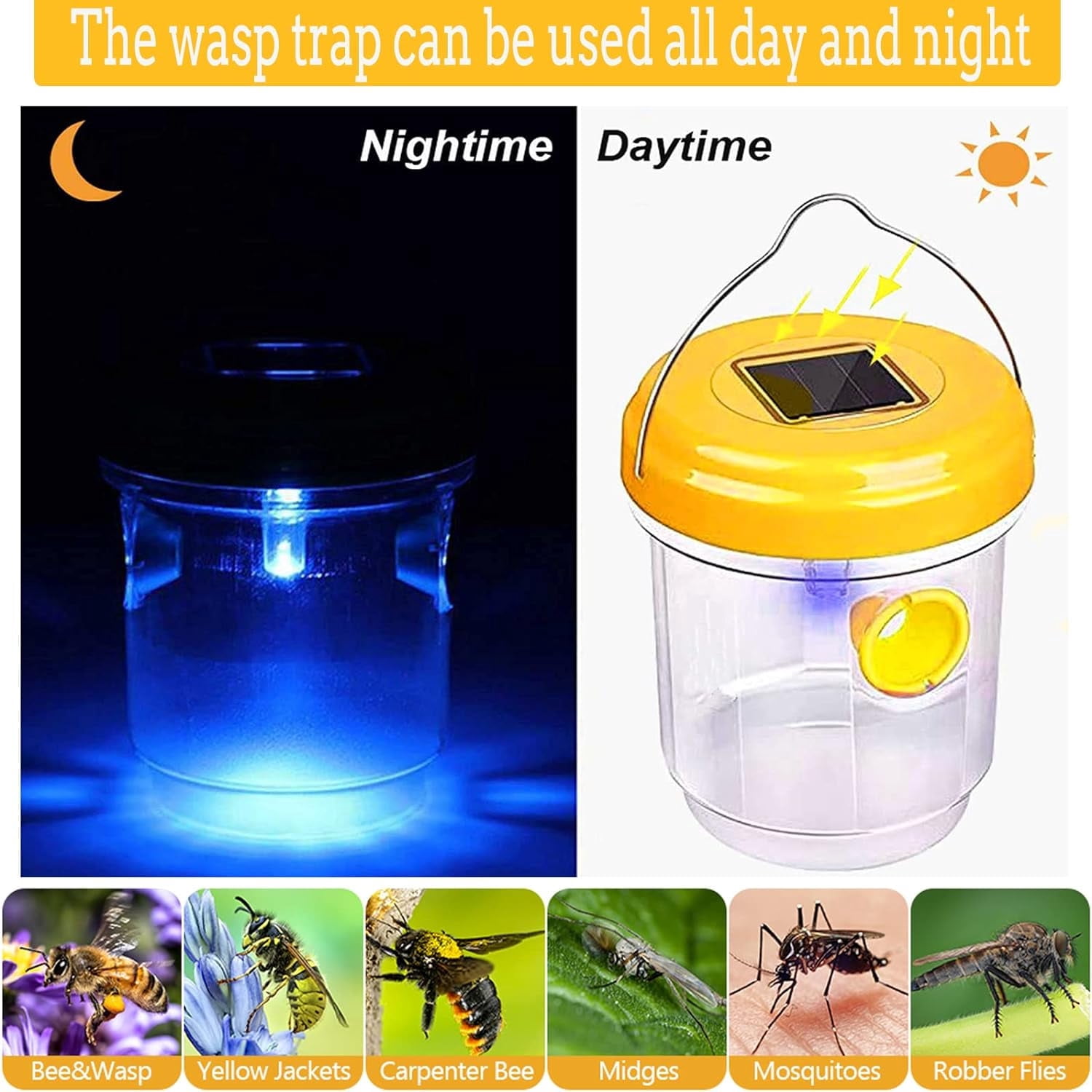 2PCS Wasp Traps Outdoor Hanging Trap Carpenter Bee Traps for Outdoors Bee Traps for Outside Reusabl