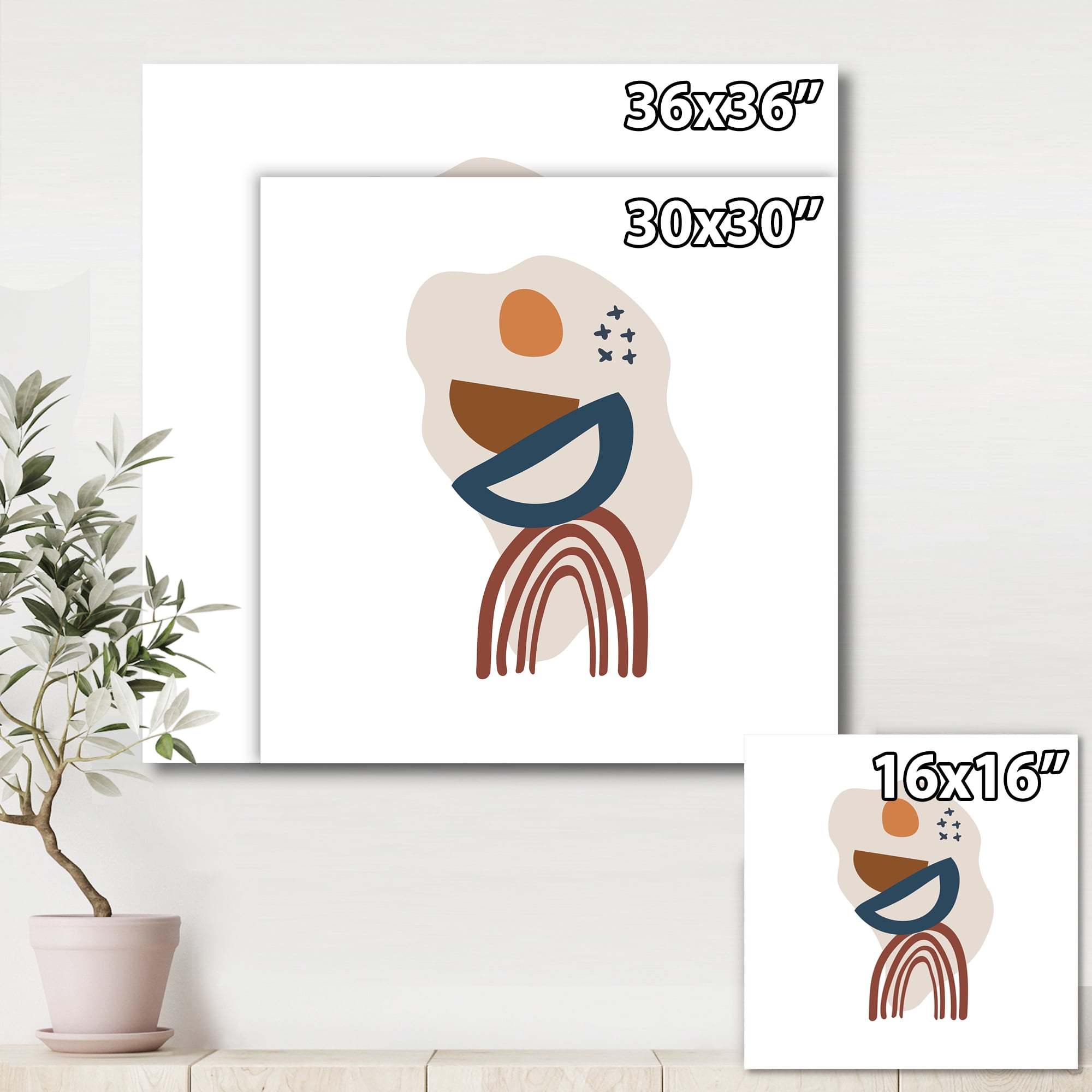 Abstract Elementary Shapes In Terracotta Tones I 36 in x 36 in Painting Canvas Art Print, by Designart