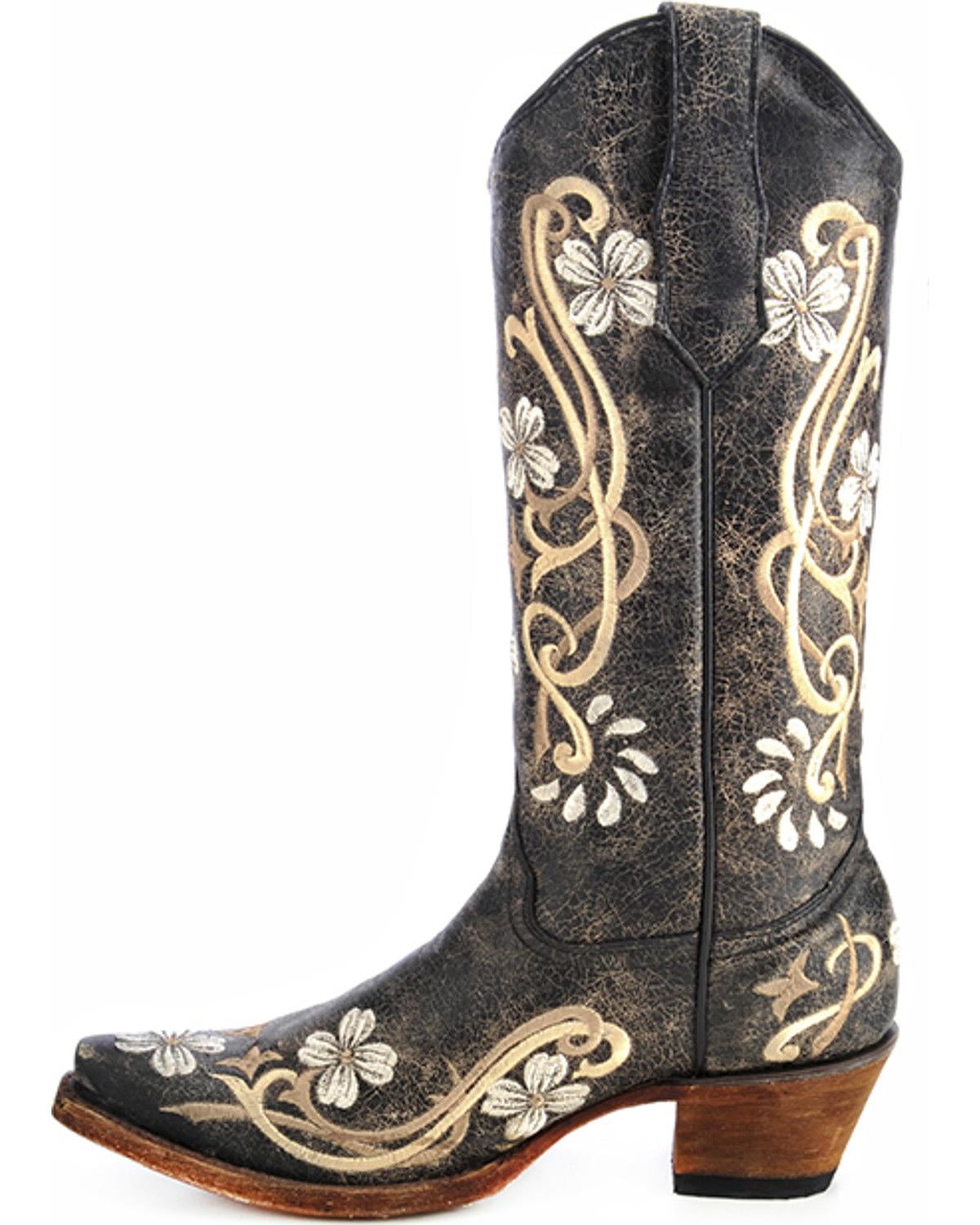 floral embroidered cowgirl boots
