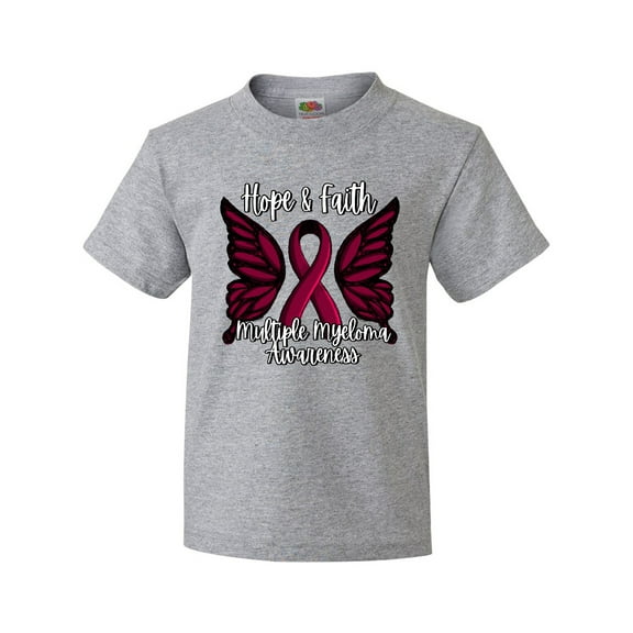 Inktastic Multiple Myeloma Cancer Awareness Hope & Faith with Butterfly Ribbon Youth T-Shirt
