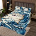 thumbnail image 2 of Cat Bedspread Set Twin Japanese Style Coverlet Set For Kids Boys Girls Teens,Ocean Wave Quilt Set Cartoon Animals Bedding Set Yellow Blue, 2 of 4