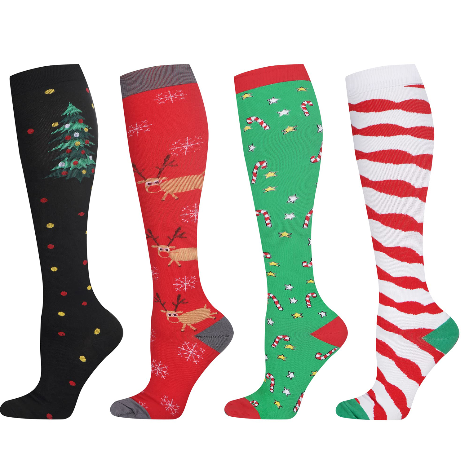 Christmas Compression Socks for Women Men, 4 Pairs Compression Socks