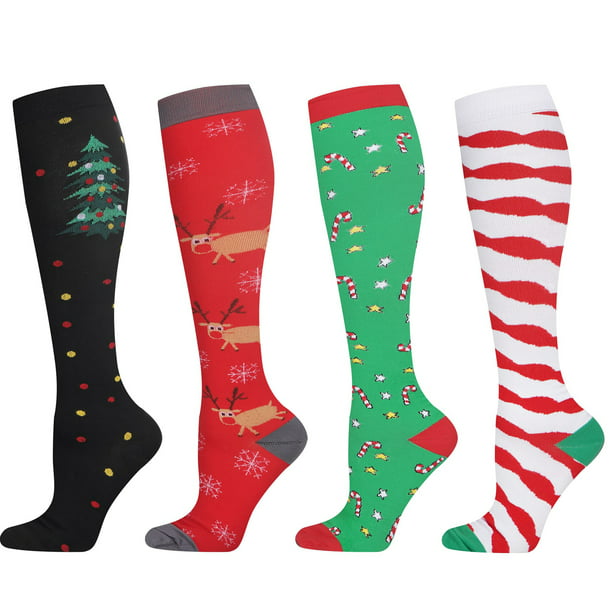 Christmas Compression Socks for Women Men, 4 Pairs Compression Socks ...