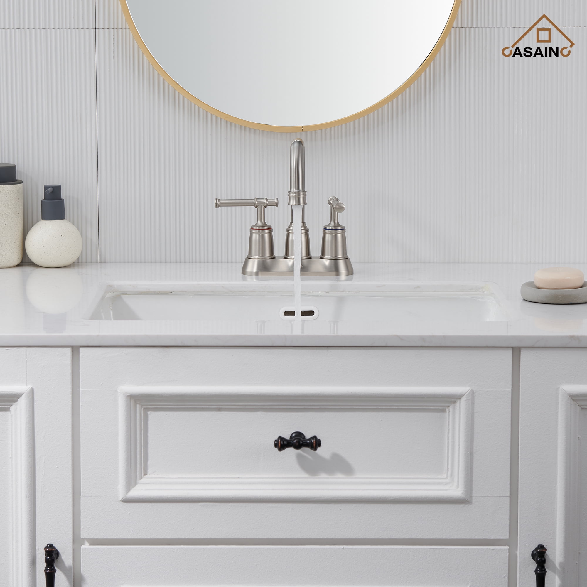 CASAINC Double Handle 2-Hole Centerset Bathroom Sink Faucet Pop Up Drain, Brushed Nickel