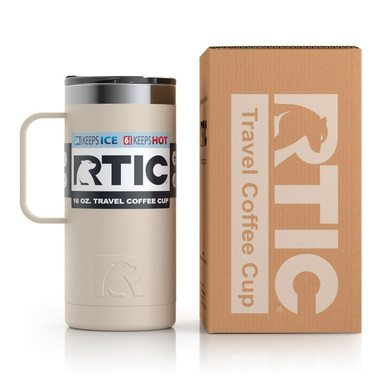 RTIC 16 oz Coffee Travel Mug with Lid and Handle, Stainless Steel Vacuum-Insulated  Mugs, Leak, Spill Proof, Hot Beverage and Cold, Portable Thermal Tumbler Cup  for Car, Camping, Beach 