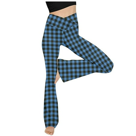 

Women s Buffalo Plaid V Crossover Bootleg Yoga Pants Casual High Waisted Tummy Control Workout Flare Leggings