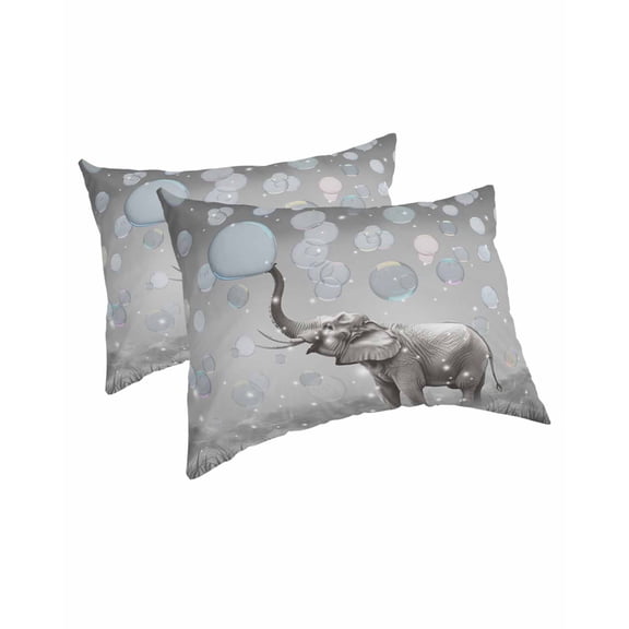 Gray Elephants Pillow Covers Queen Size 2 Pack, Modern Vintage Elephants Blowing Bubbles Soft Bed Throw Pillowcases Breathable Cooling Long Lumbar Body Pillow Sham Cover for Bed Sofa 20''x30''