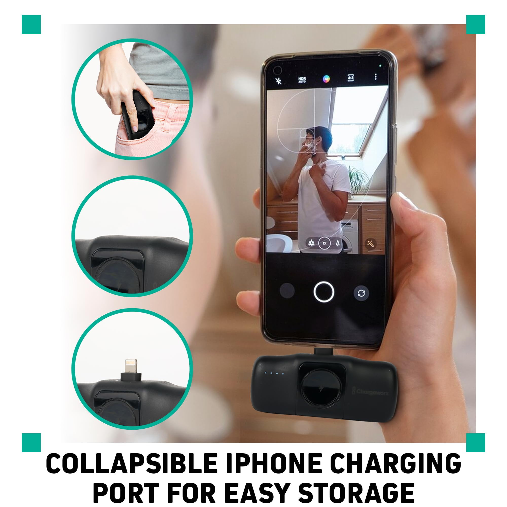 3 in 1 Portable Charger Power Bank for iPhone, USB-C Devices, Smart Watch, 5000mAh Battery, Ultra Compact, Fast Charging Travel Charger, LED Battery Indicator (Black)