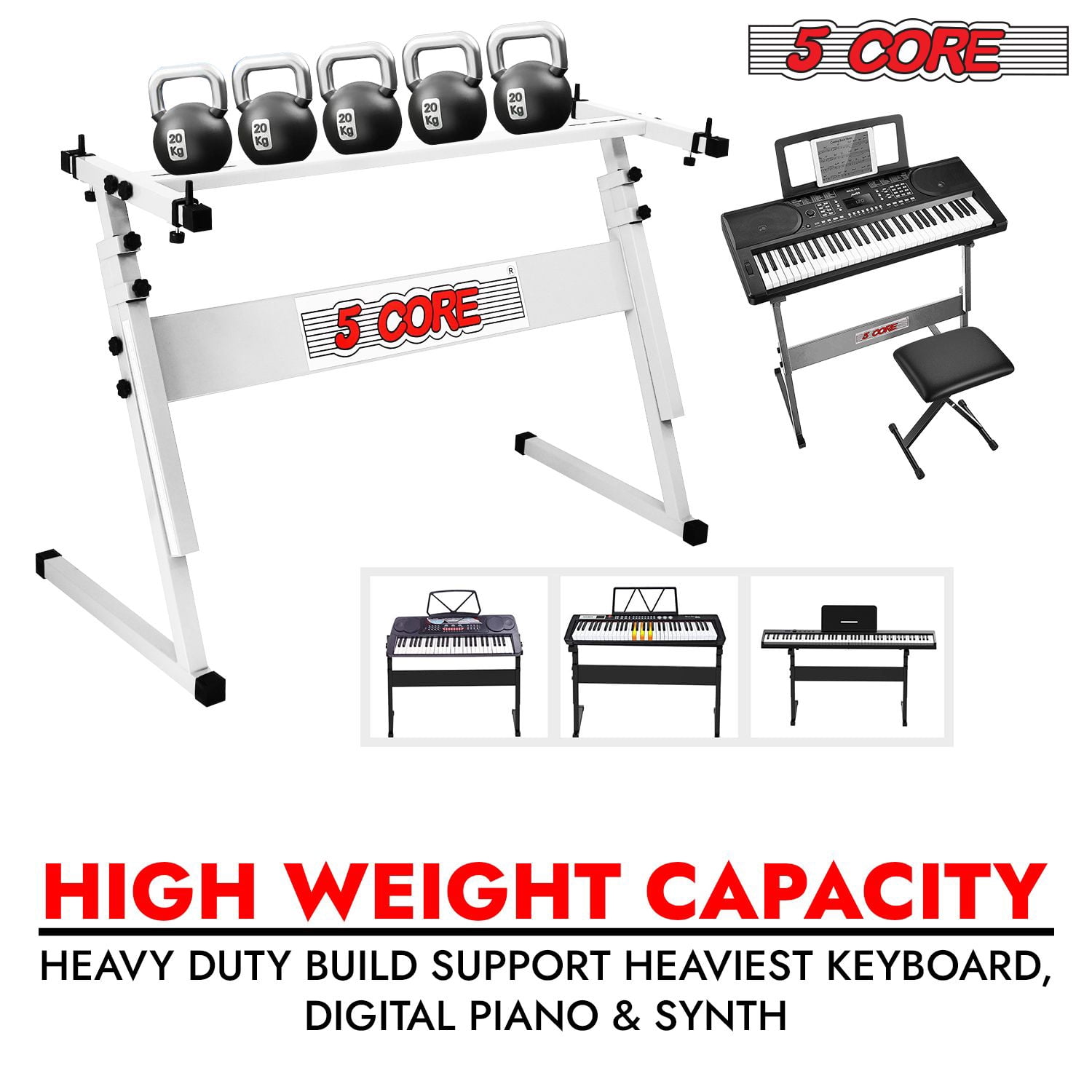 Keyboard Stand Z Style Adjustable Electric Piano Riser Foldable & Sturdy Lift Holder For 54 61 Keys Instruments Black - KS Z1 WH