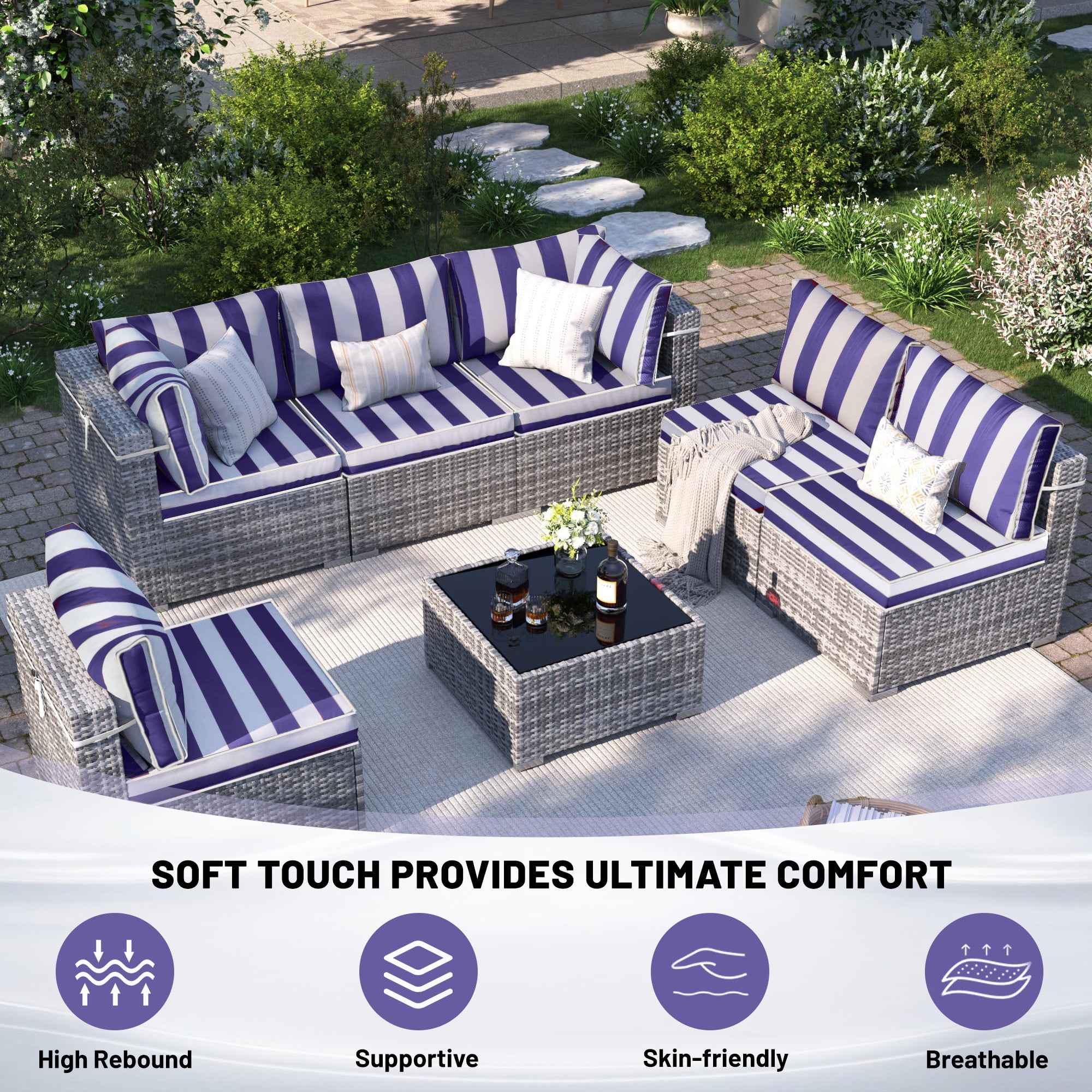14 Piece Outdoor Replacement Cushions for Patio Furniture, Water-Repellent Outdoor Sectional Cushions for 6 Seat Sectional Patio Conversation Sets, Patio Sofa Cushions for Outdoor Couch