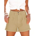 thumbnail image 1 of Pantalones cortos de verano para mujer, cintura alta, dobladillo enrollado, cierre de hebillas, pantalones cortos casuales con bolsillos laterales, 1 of 2